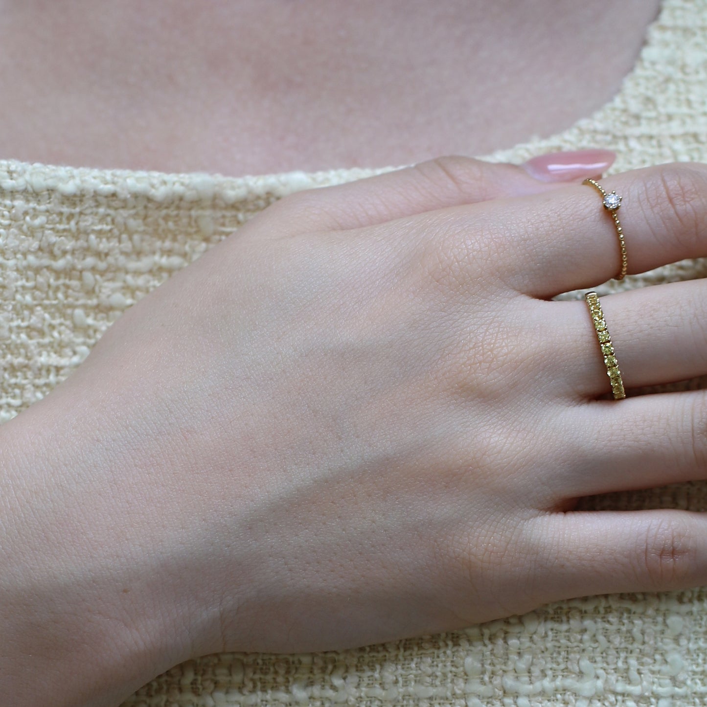 18k黃金10份鑽石戒指 18k Yellow Gold 0.10ct Diamond Beaded Ring