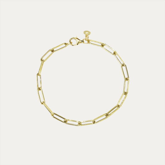 18k Yellow Gold Matte Paper Clip Chain Bracelet 18k黃金意大利Paper Clip手鍊