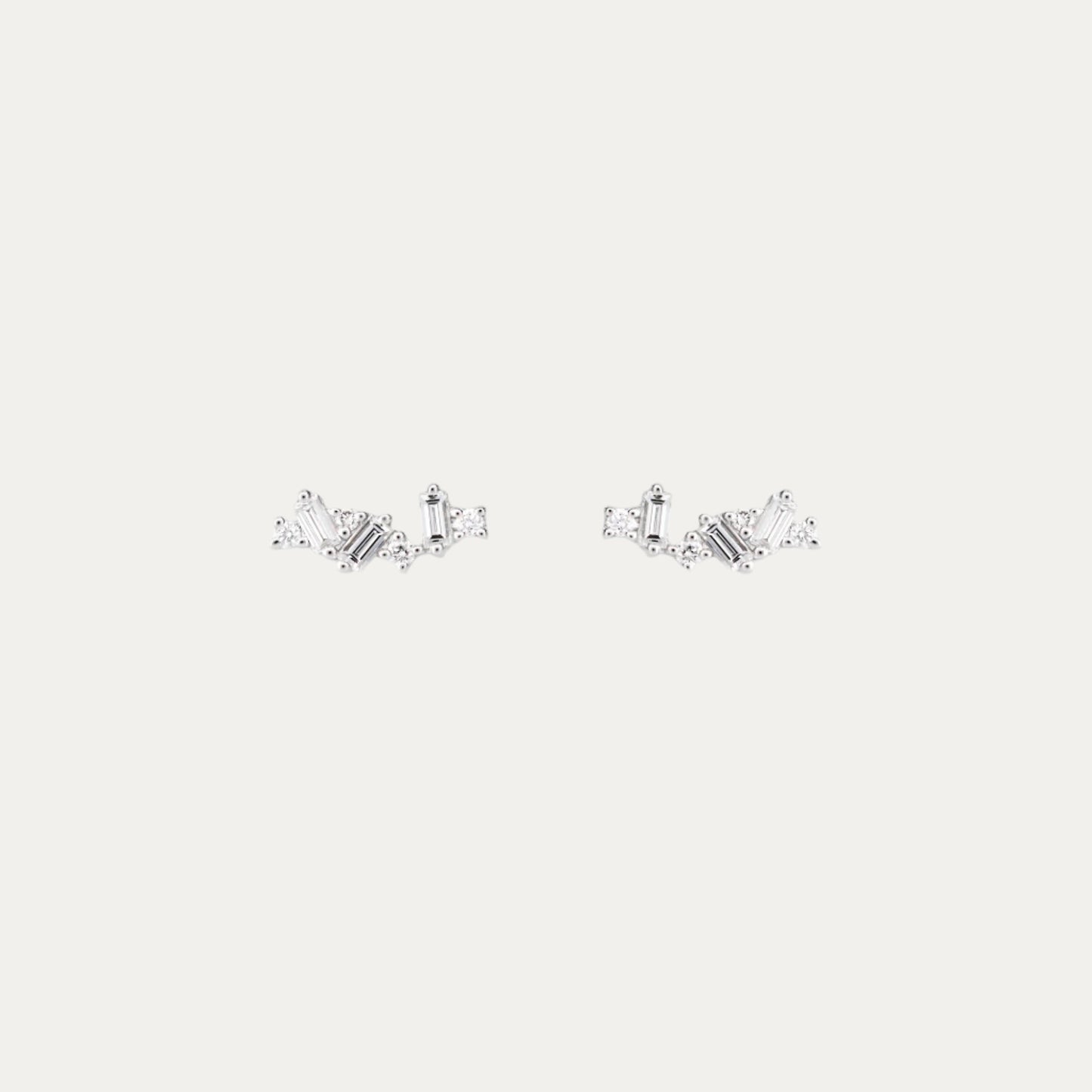 18k White Gold Cluster Diamond Ear Crawler Earrings, Pair