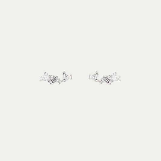 18k White Gold Cluster Diamond Ear Crawler Earrings, Pair