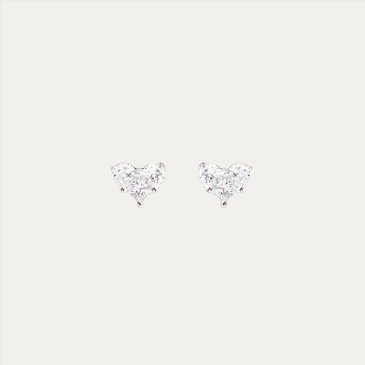 18k White Gold Pie Cut Heart Diamond Earrings, Single or Pair