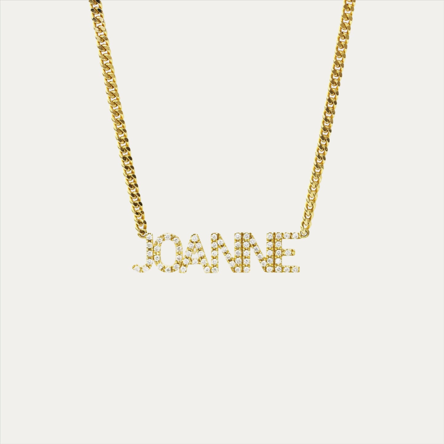 18k Gold Diamond Nameplate Chain Necklace (White/Rose/Yellow Gold)