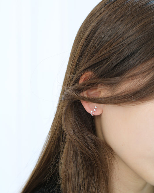 18k Gold 2-row Meteors Diamond Huggie Earrings, Pair