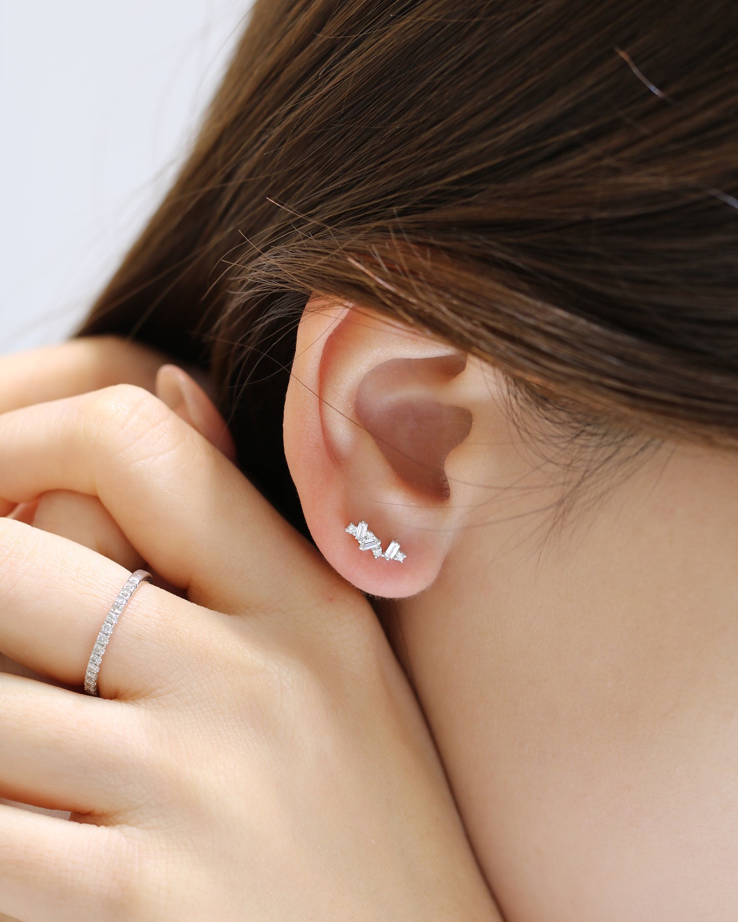 18k White Gold Cluster Diamond Ear Crawler Earrings, Pair