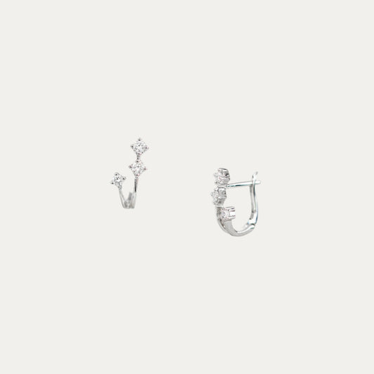 18k Gold 2-row Meteors Diamond Huggie Earrings, Pair