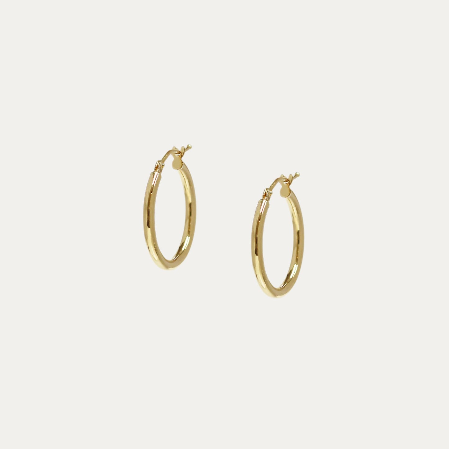 18k Yellow Round Hoop Earrings, Pair