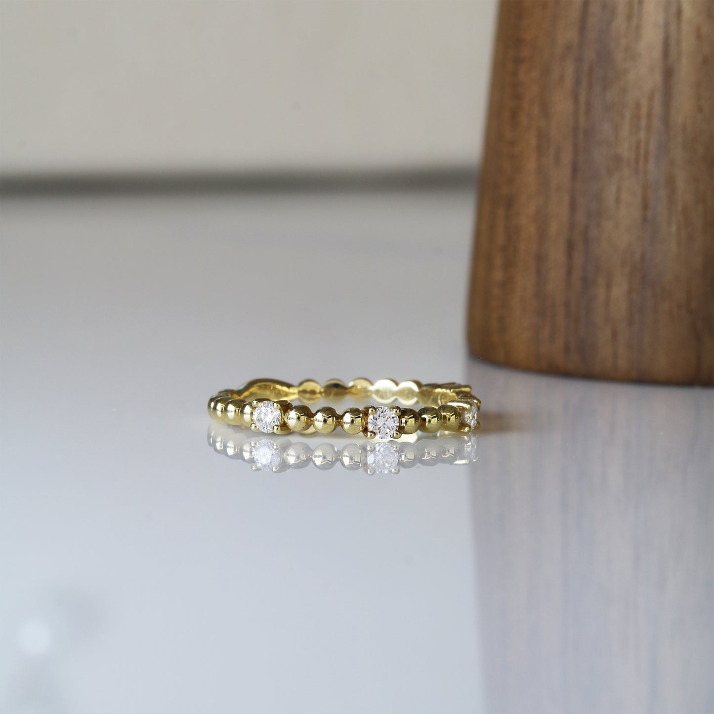 18k黃金珠邊鑽石戒指 18k Yellow Gold Beaded Diamond Ring