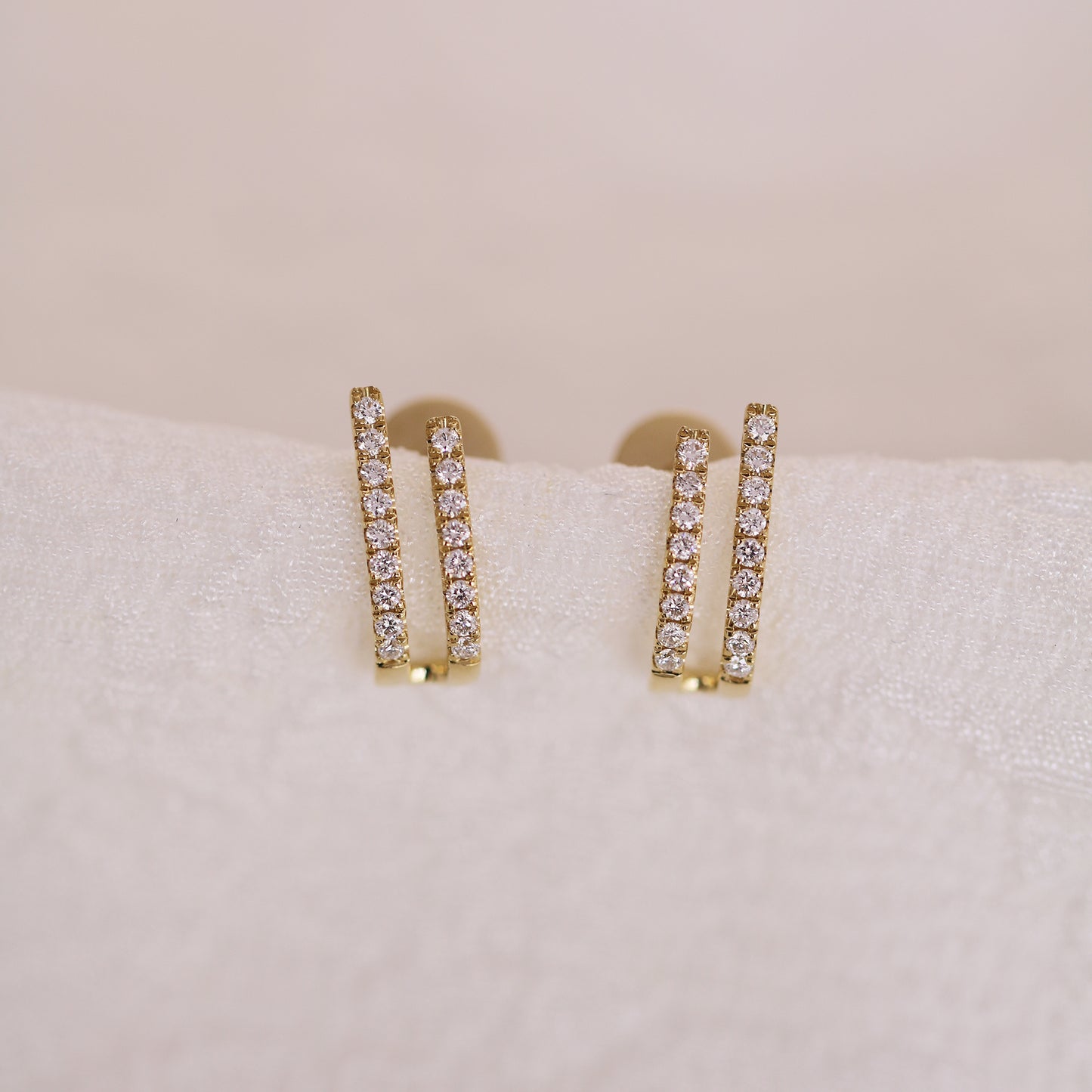 18k Gold 2-row Pavé Diamond Earrings, Single or Pair