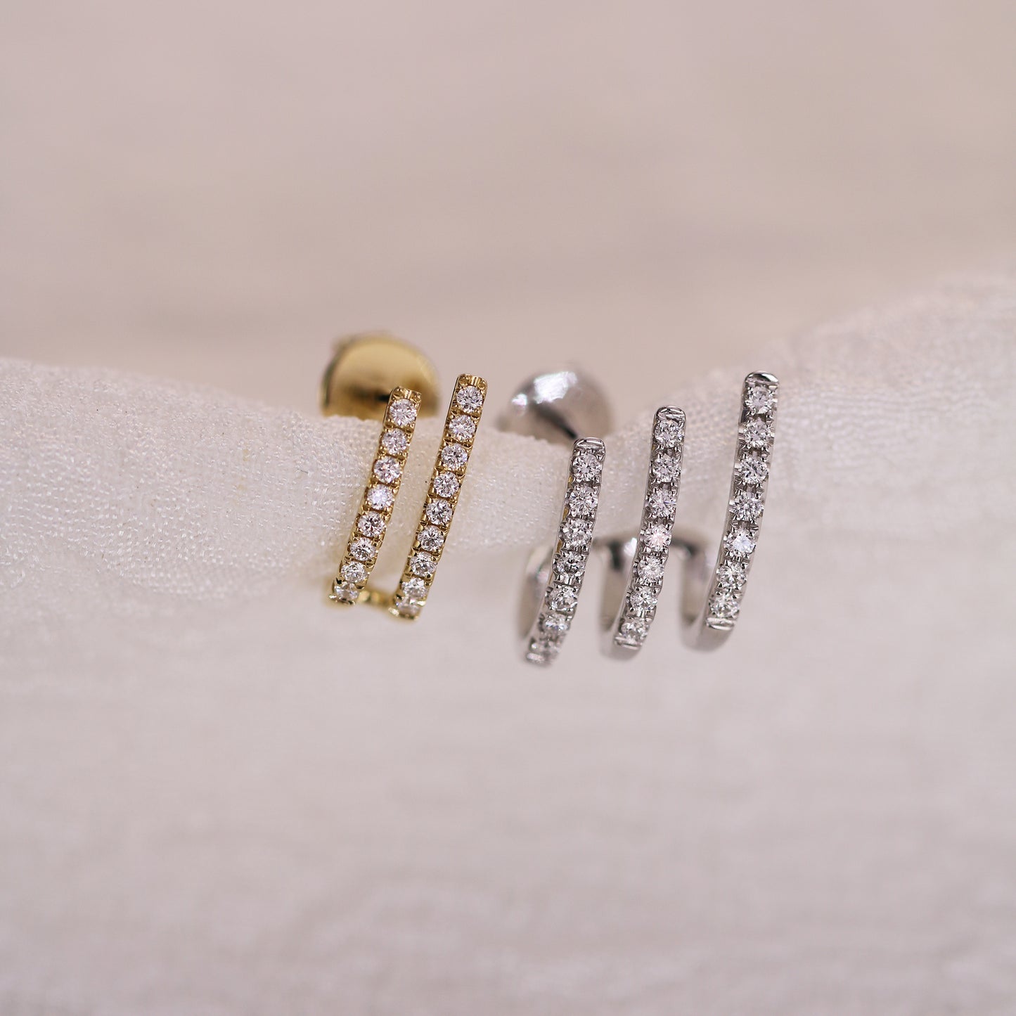 18k Gold 2-row Pavé Diamond Earrings, Single or Pair