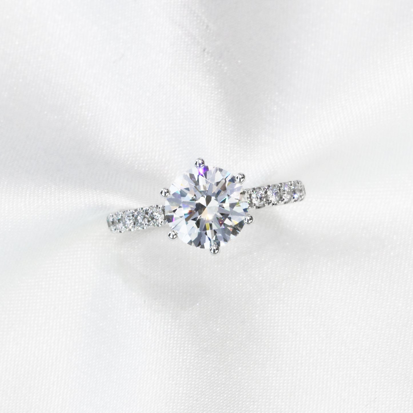 Eustoma Eternity 18k White Gold 6-Prong Hidden Halo Diamond Engagement Ring Setting 18k白金六爪永恆求婚鑽石戒指款式
