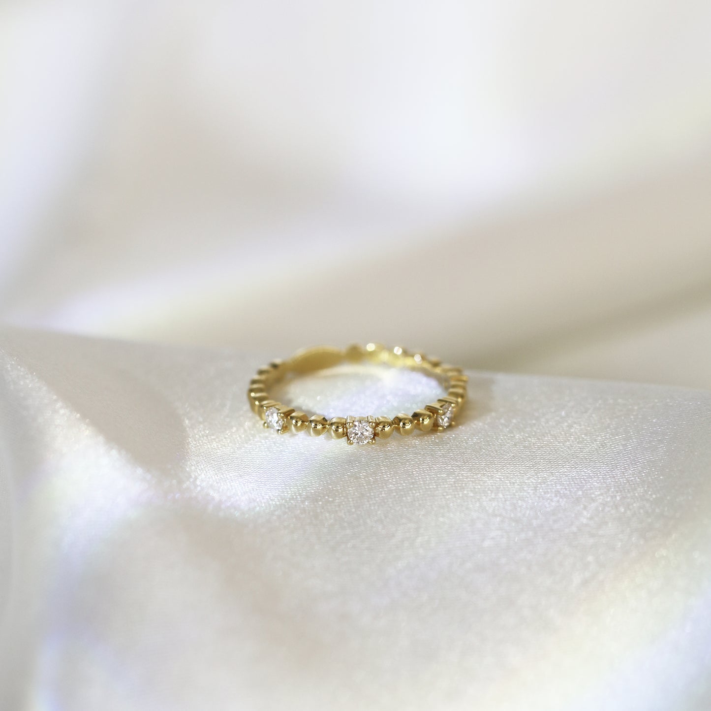 18k黃金珠邊鑽石戒指 18k Yellow Gold Beaded Diamond Ring
