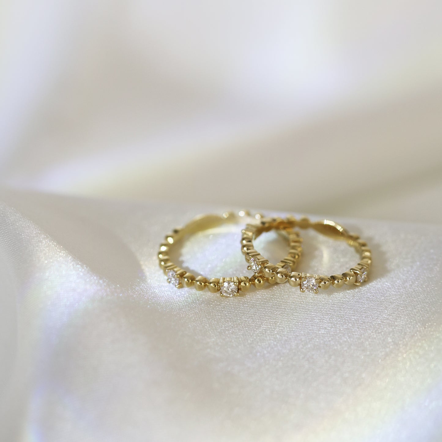 18k黃金珠邊鑽石戒指 18k Yellow Gold Beaded Diamond Ring