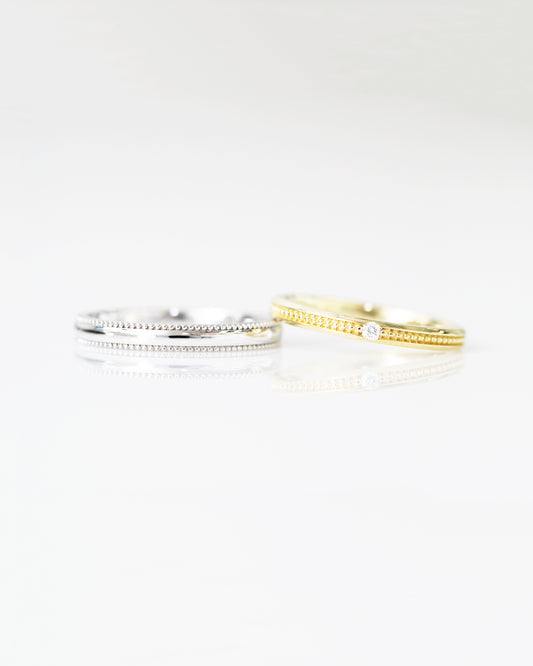 My One and Only 18k Yellow / White Gold Beaded Wedding Rings
結婚對戒/情侶對戒
18k白金/黃金轆珠邊工藝手工戒指