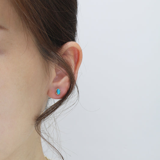 18k Yellow Gold Mini Turquoise Earrings, Pair