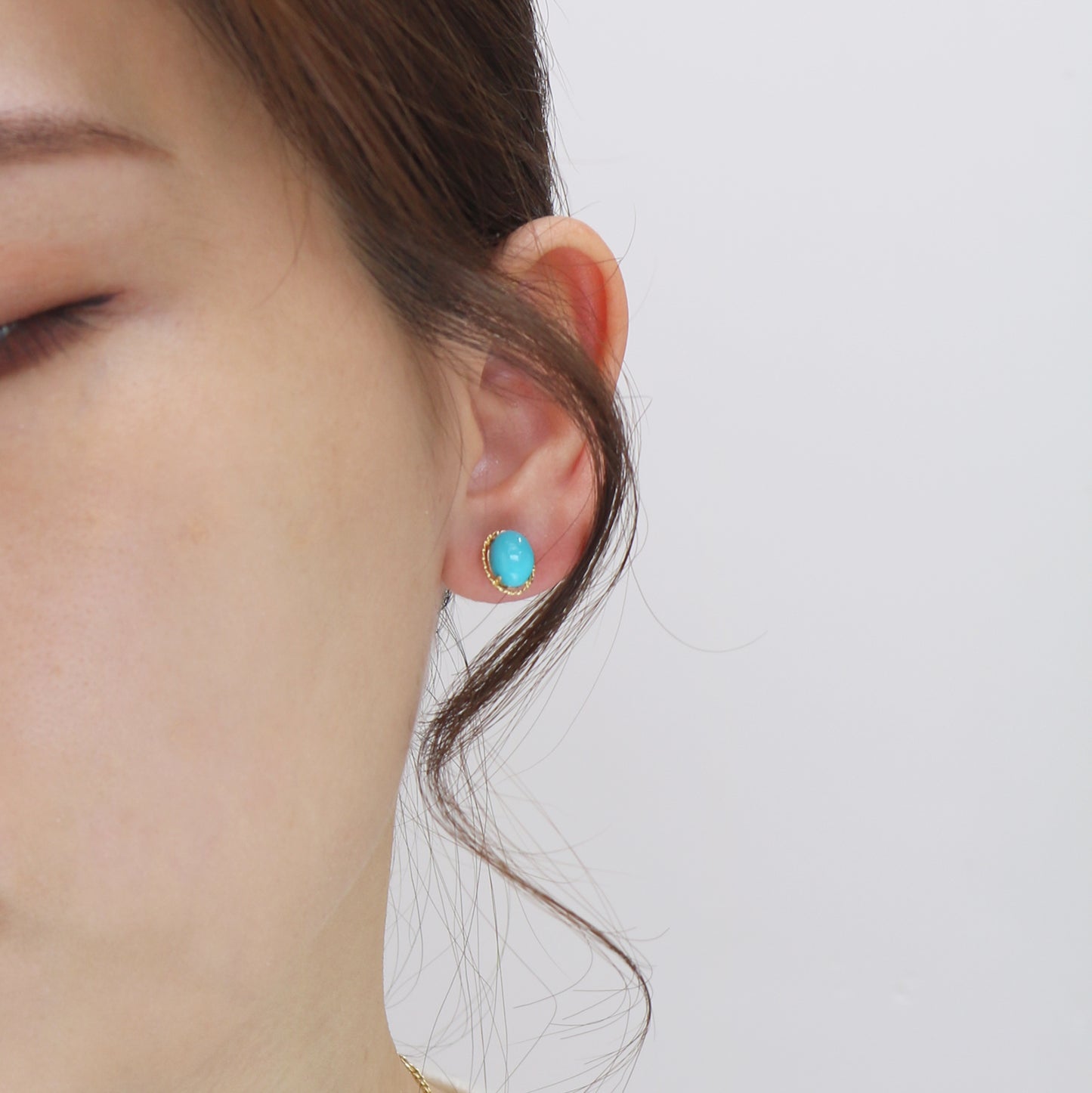 18k Yellow Gold Turquoise Earrings, Pair