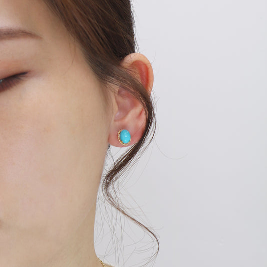 18k Yellow Gold Turquoise Earrings, Pair