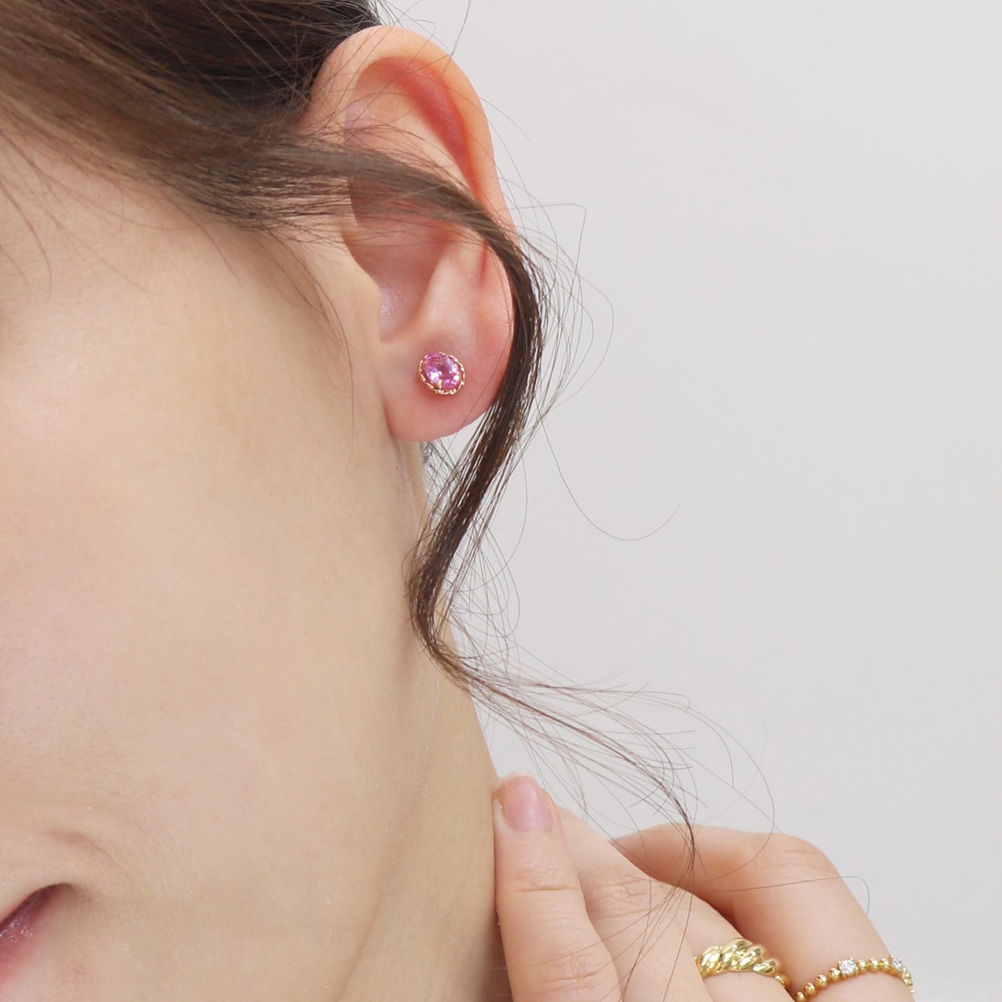 18k Rose Gold Pink Sapphire Earrings, Pair