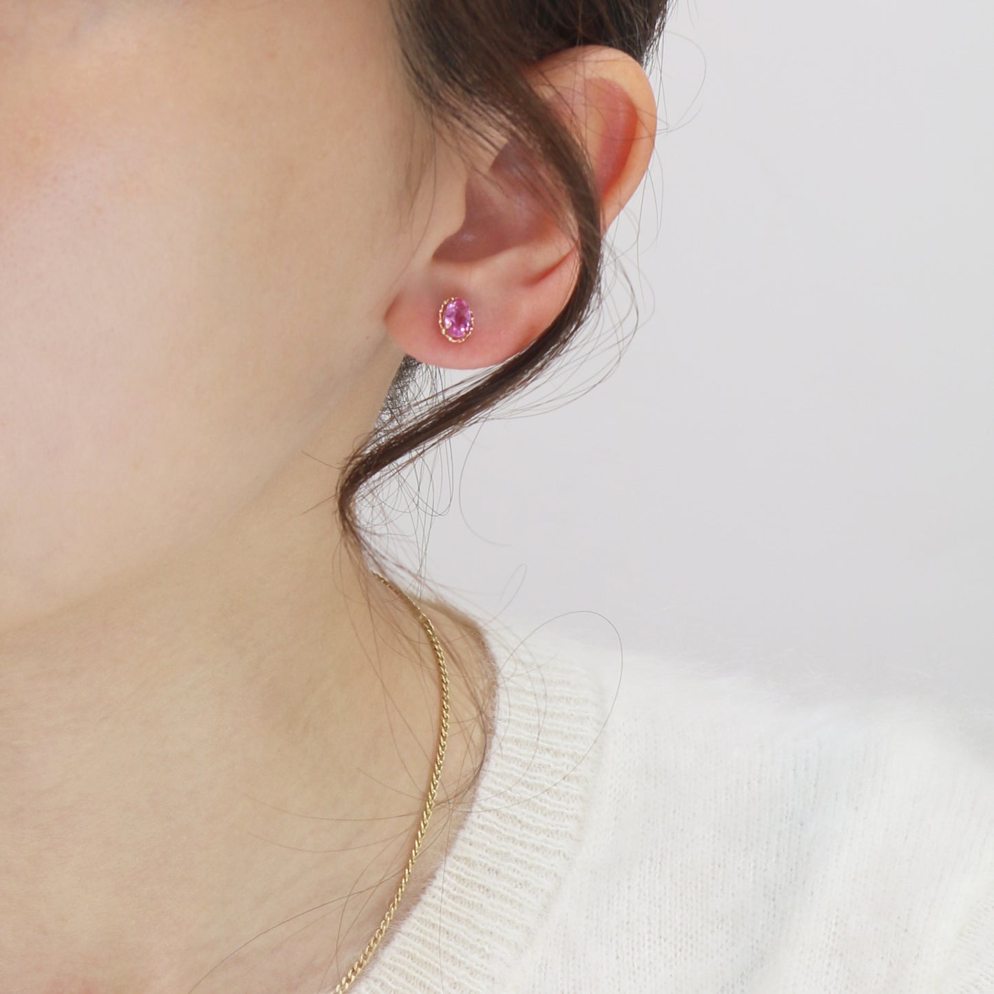 18k Rose Gold Pink Sapphire Earrings, Pair