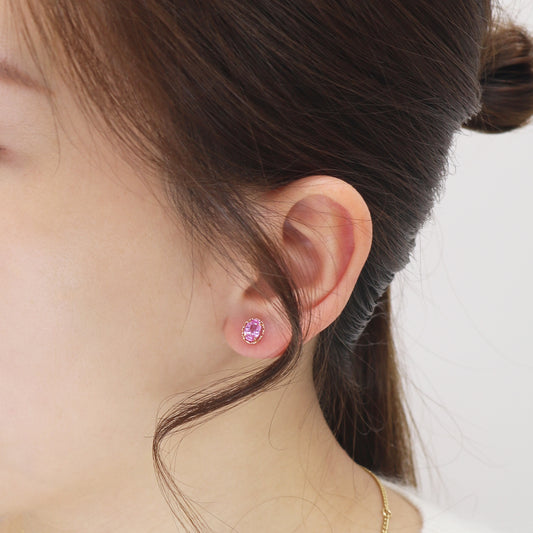 18k Rose Gold Pink Sapphire Earrings, Pair