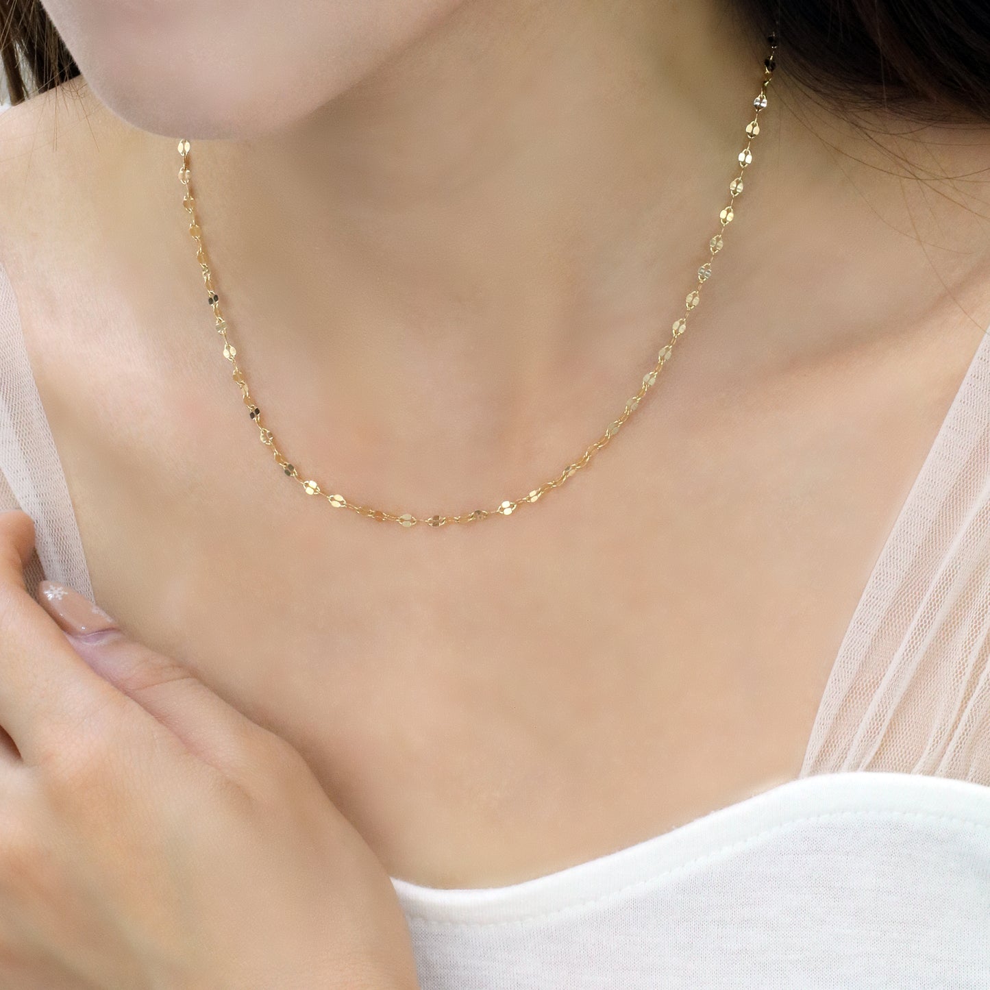 18k黃金嘴唇閃片頸鏈 18k Yellow Gold Adjustable Lip Chain Necklace