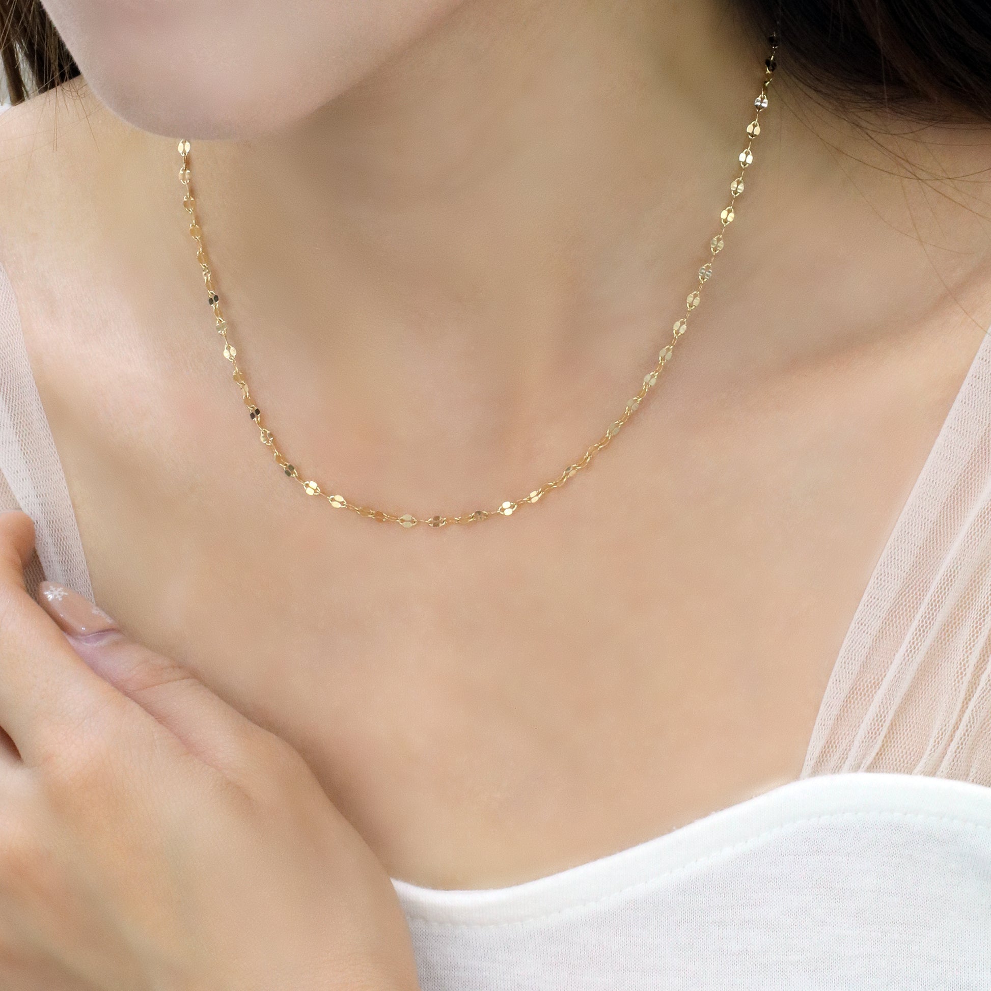 18k黃金嘴唇閃片頸鏈 18k Yellow Gold Adjustable Lip Chain Necklace