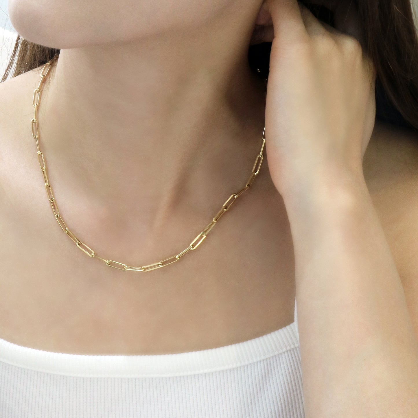 (Upgraded Version) 18k Gold Paper Clip Chain Necklace (White/Rose/Yellow Gold)