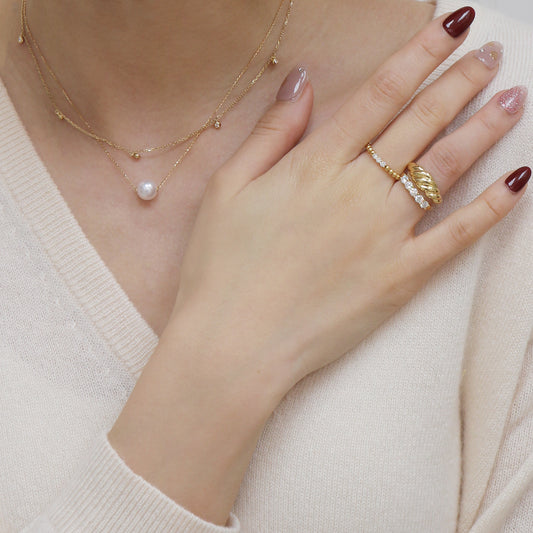 18k 黃金牛角包戒指 18k Yellow Gold Colette Croissant Ring 18k金輕奢鑽石排戒 18k Gold 0.60ct Round Diamond Eternity Ring