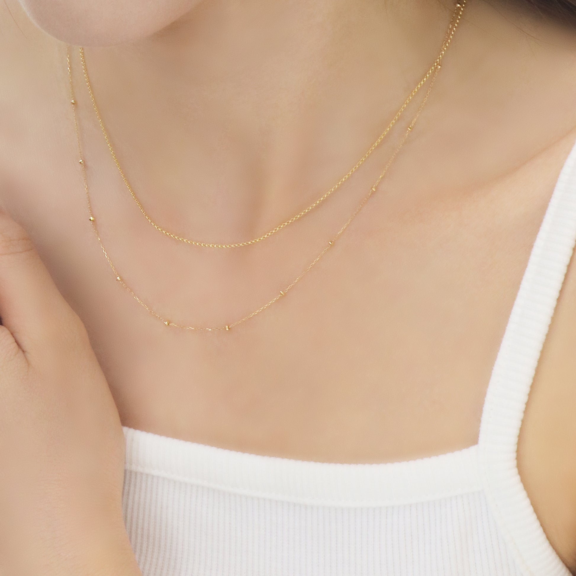 18k Yellow Gold Round Chain Necklace 18k黃金迷你圓圈頸鏈