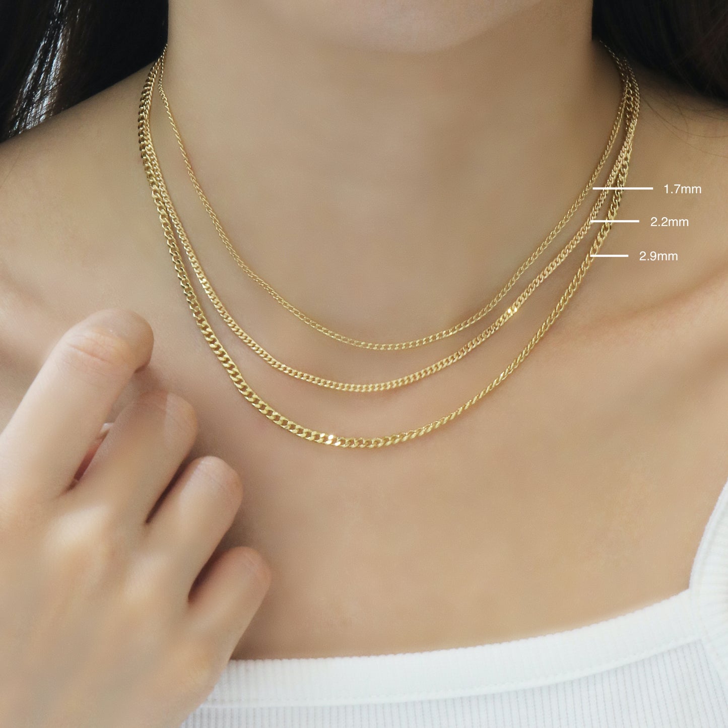 18k Gold 1.7mm Cuban Chain Necklace (White/Rose/Yellow Gold)