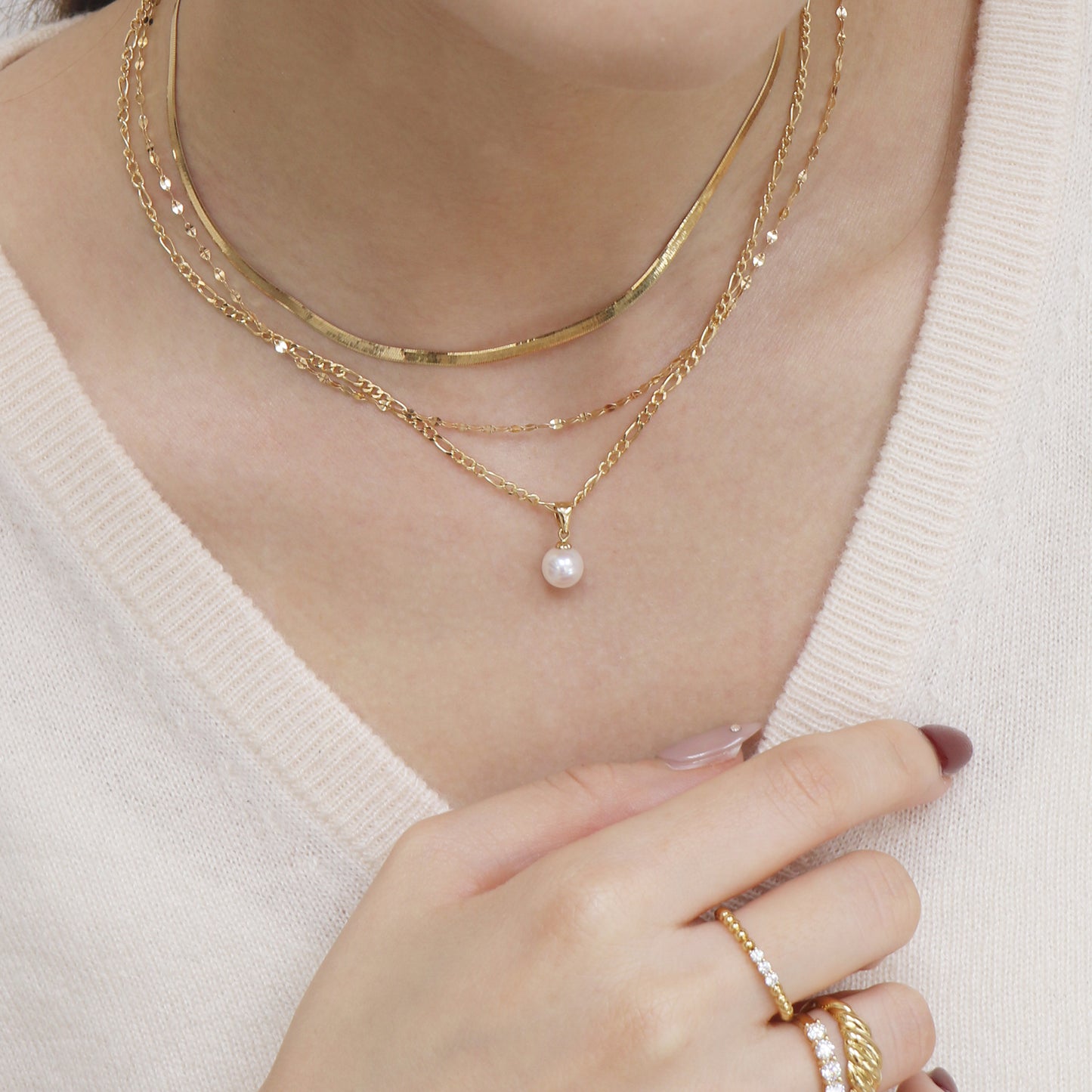 18k Yellow Gold 7-7.5mm Akoya Pearl Necklace
