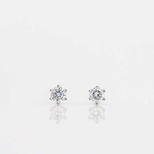 18k White Gold Classic 0.20ct 6-prong Round Diamond Stud Earrings 18k白金六爪20份鑽石耳環
