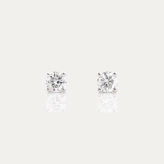 18k White Gold Classic 0.30ct 4-prong Round Diamond Stud Earrings 18k白金四爪30份鑽石耳環