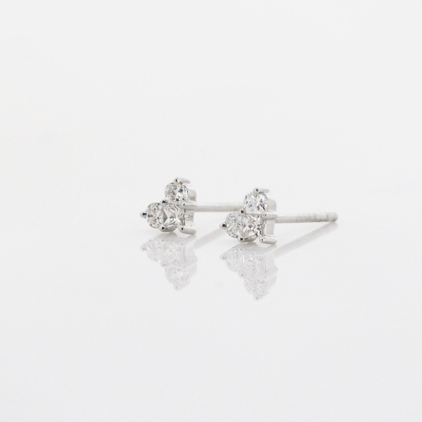 18k White Gold Pie Cut Heart Diamond Earrings, Single or Pair