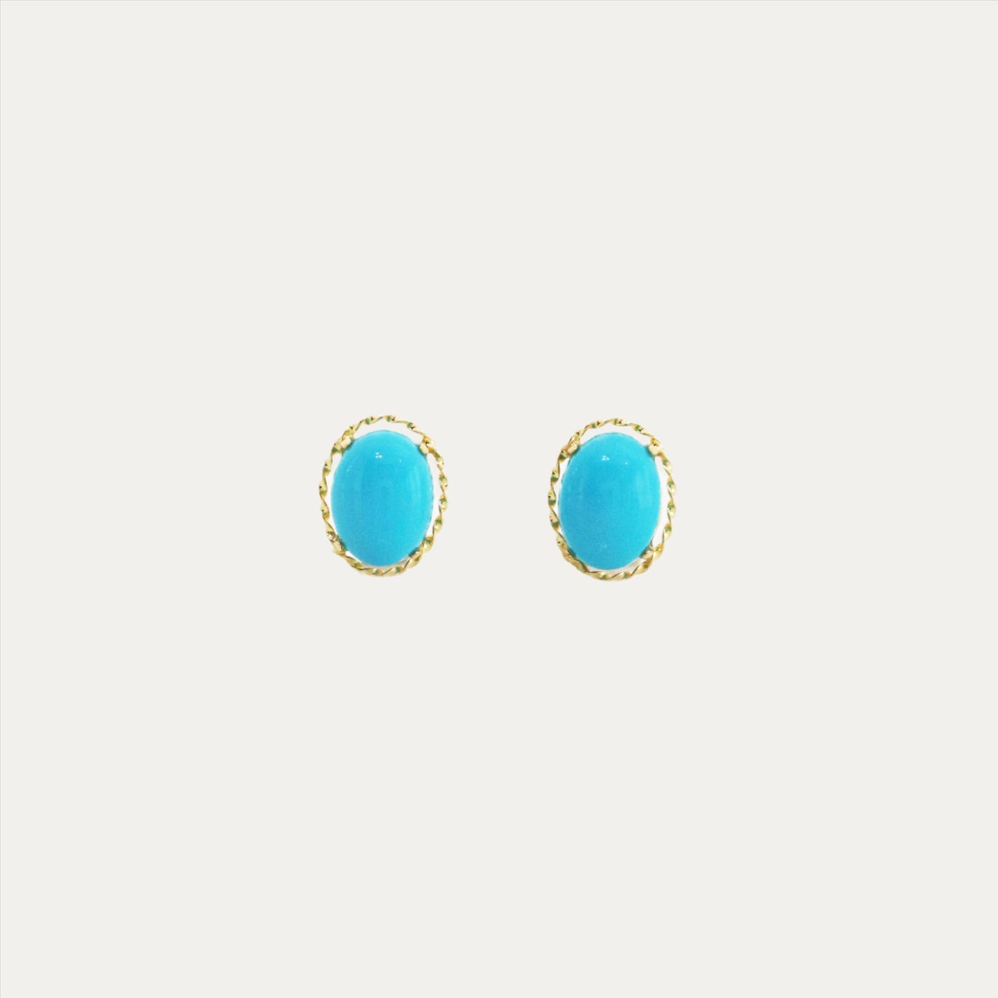 18k Yellow Gold Turquoise Earrings 18k黃金綠松石耳環