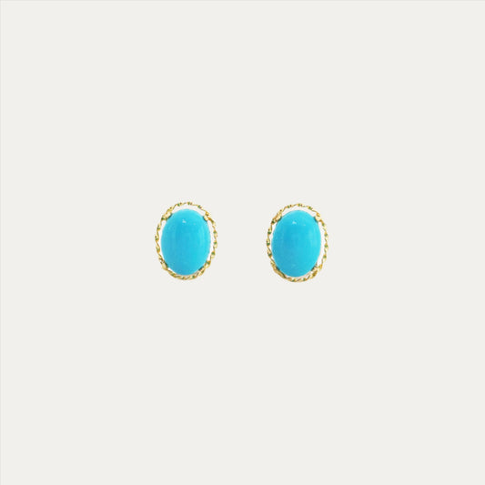 18k Yellow Gold Turquoise Earrings 18k黃金綠松石耳環
