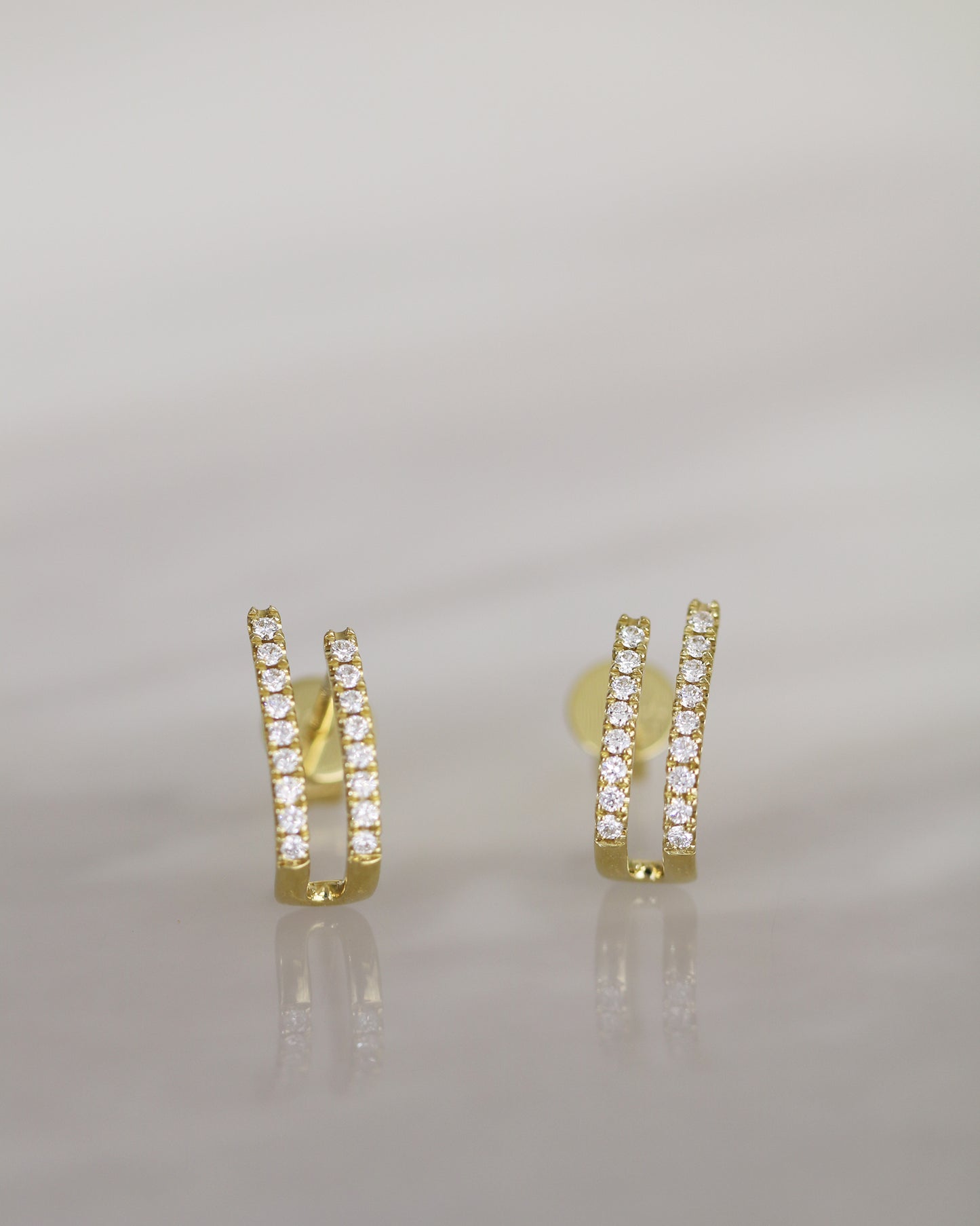 18k Gold 2-row Pavé Diamond Earrings, Single or Pair