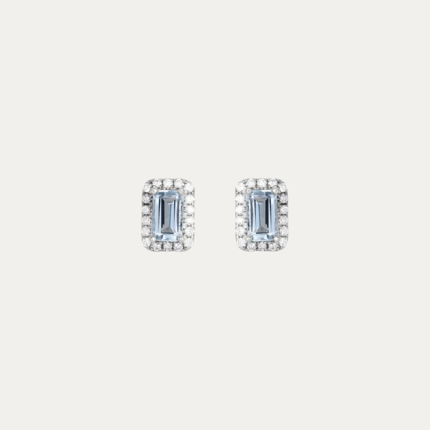 18k White Gold Emerald Cut Aquamarine Halo Diamond Earrings 18k白金祖母綠切割聖瑪利亞海藍寶鑽石耳環
