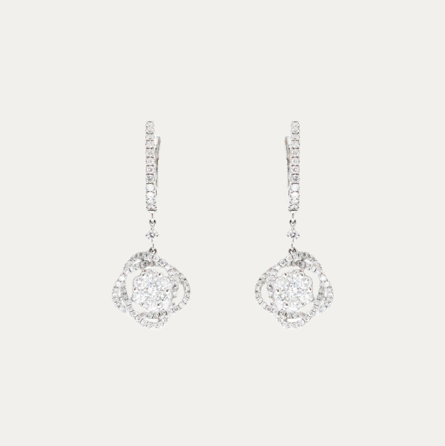 18k White Gold 1.33ct Diamond Dangle Earrings, Pair