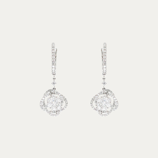 18k White Gold Diamond Dangle Earrings, Pair