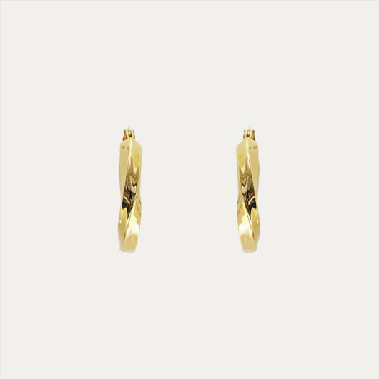 18k Yellow Gold Shiny Hoop Earrings, Pair