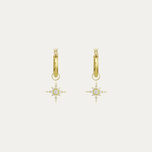 18k Gold Meteorites Diamond Huggie Dangle Earrings, Single or Pair