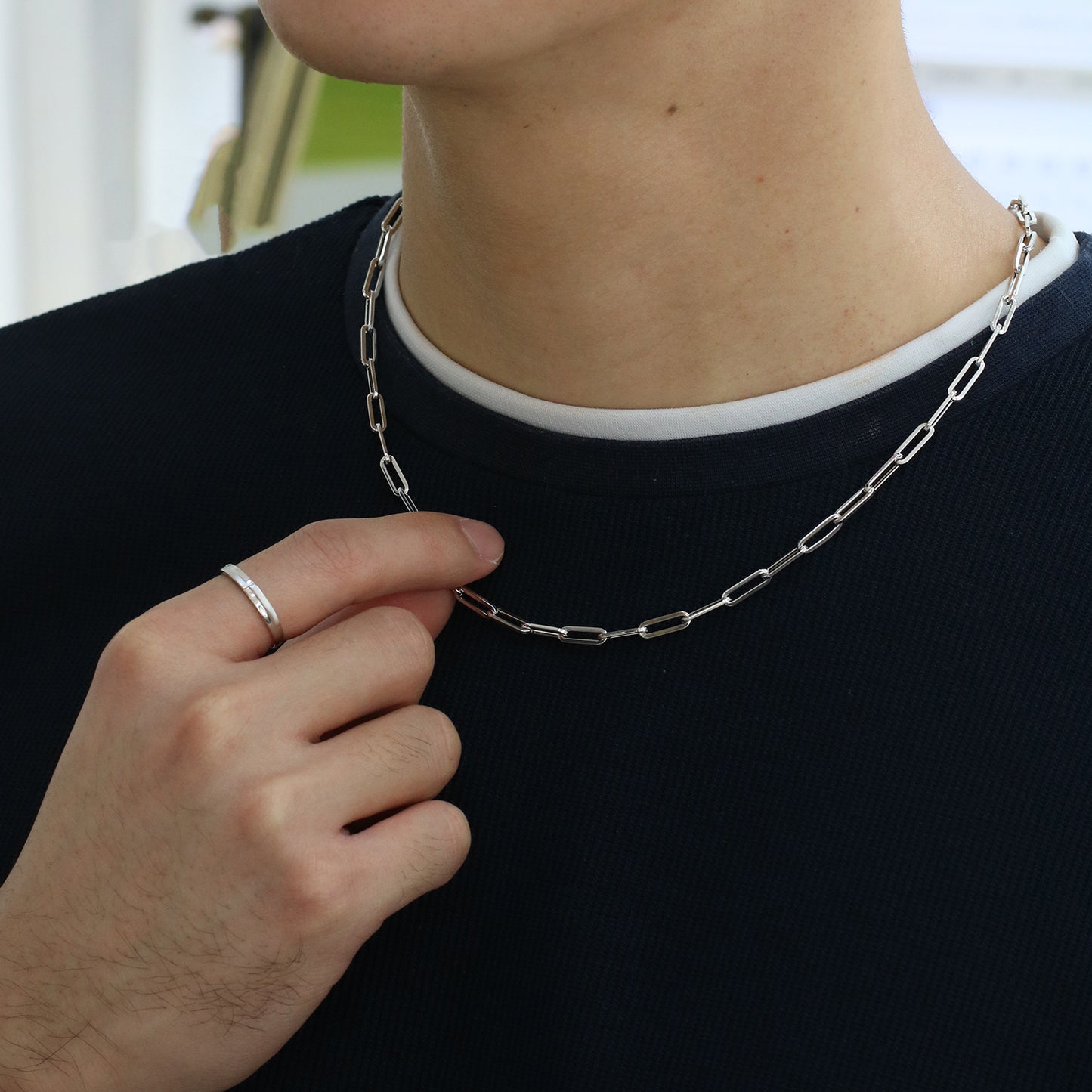(Upgraded Version) 18k Gold Paper Clip Chain Necklace (White/Rose/Yellow Gold)