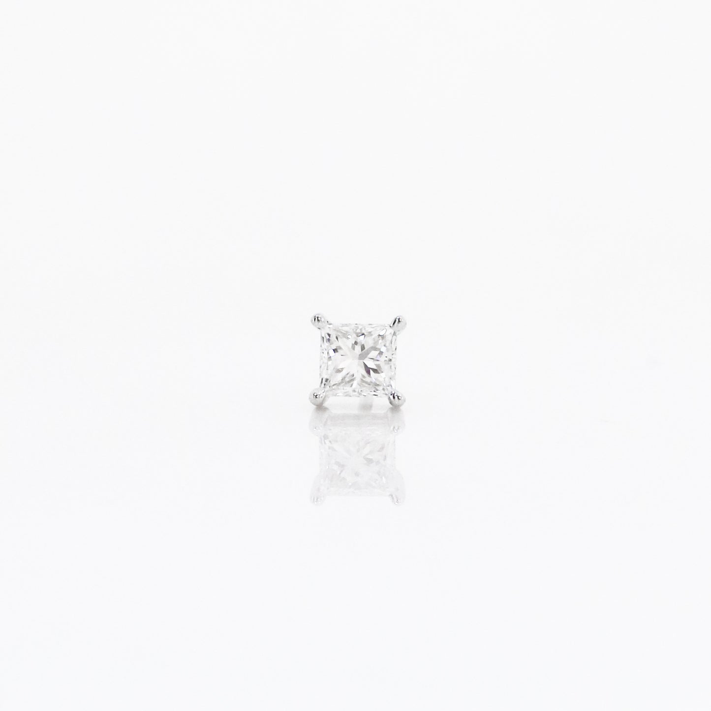 18k White Gold Princess Cut Diamond Stud Earrings, Single or Pair