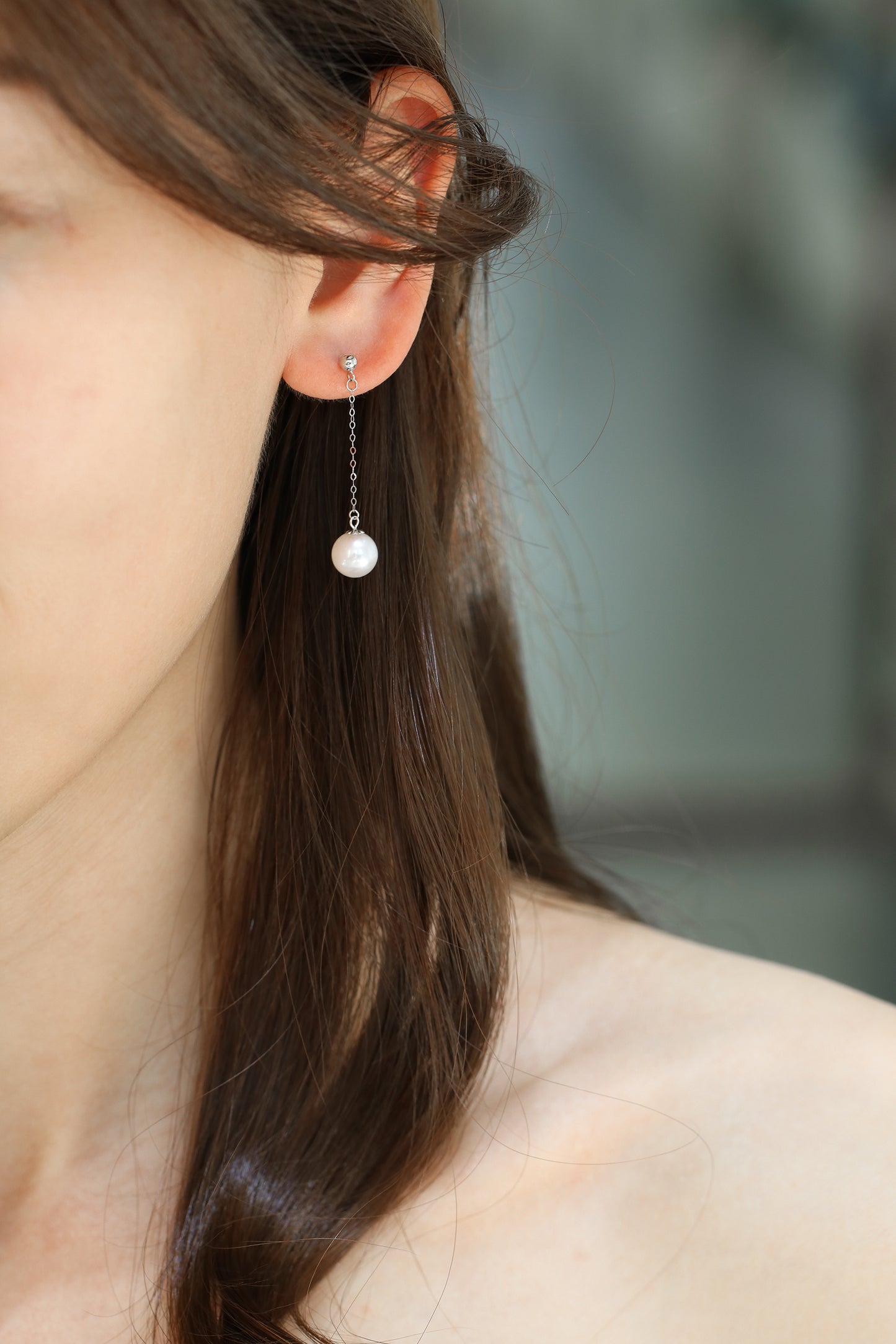 18k White Gold 7-7.5mm Akoya Dangle Earrings, Pair
