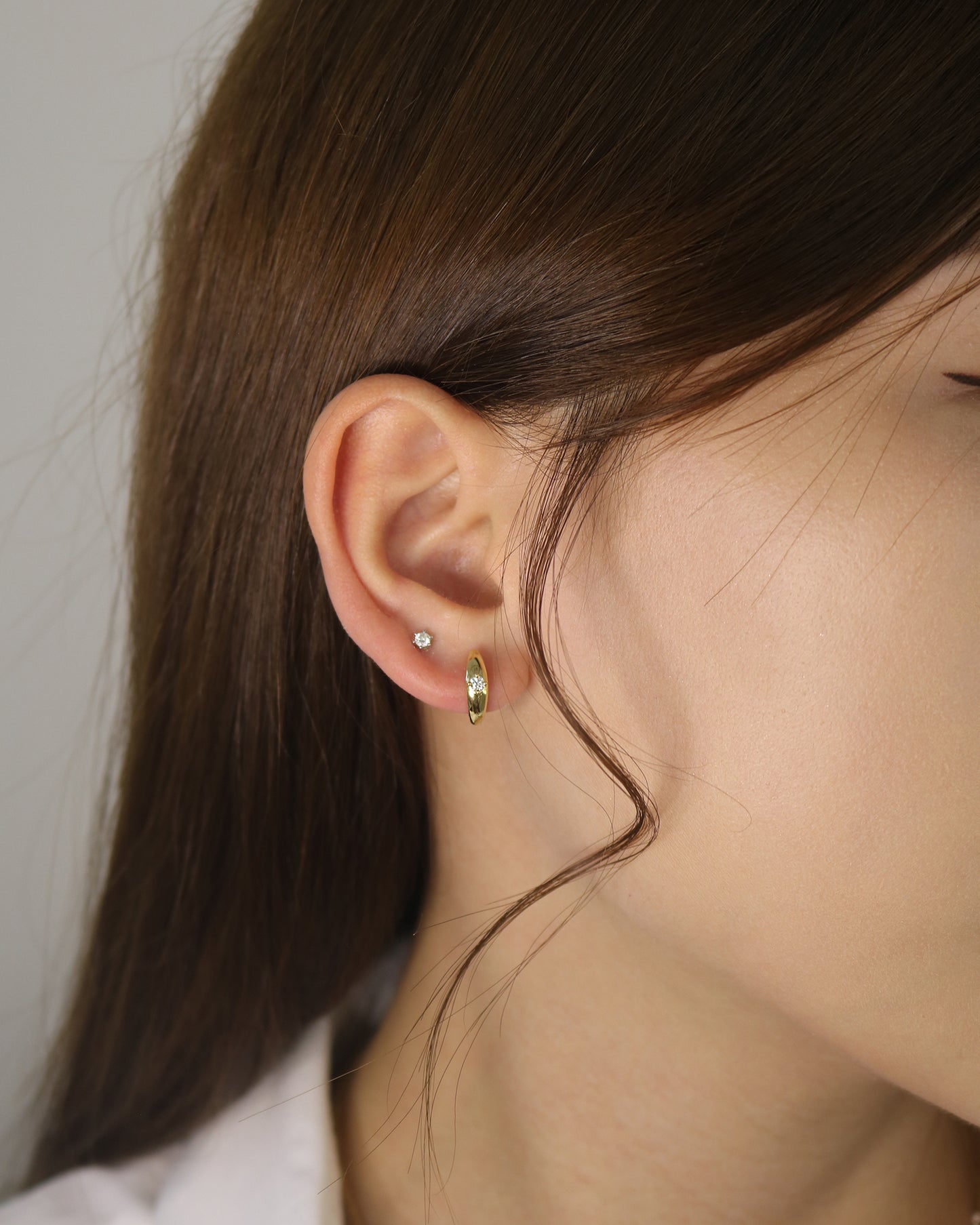 18k Yellow Gold Dome Diamond Huggie Earrings