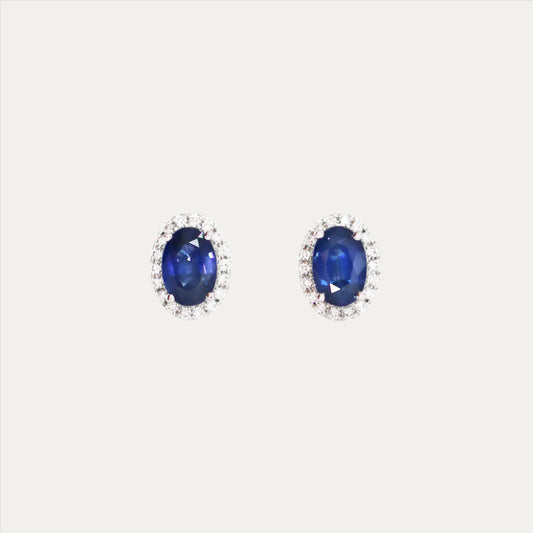18k White Gold Sapphire Diamond Earrings 18k白金彩色藍寶石鑽石耳環