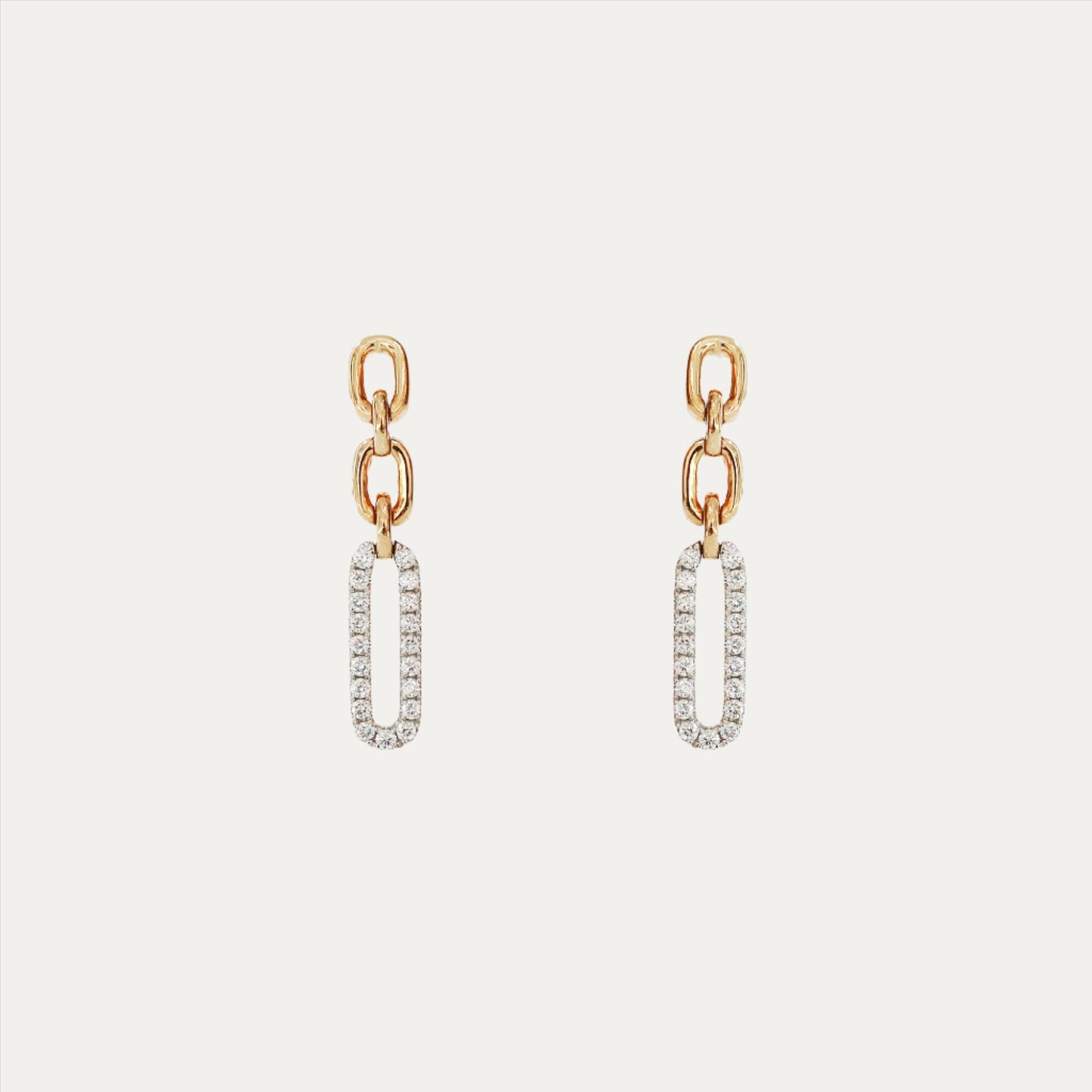 18k Rose White Gold Chain Diamond Dangle Earrings, Pair