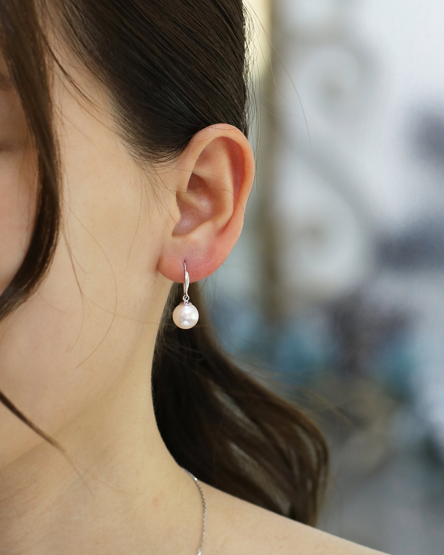 18k White Gold Akoya Dangle Earrings, Pair