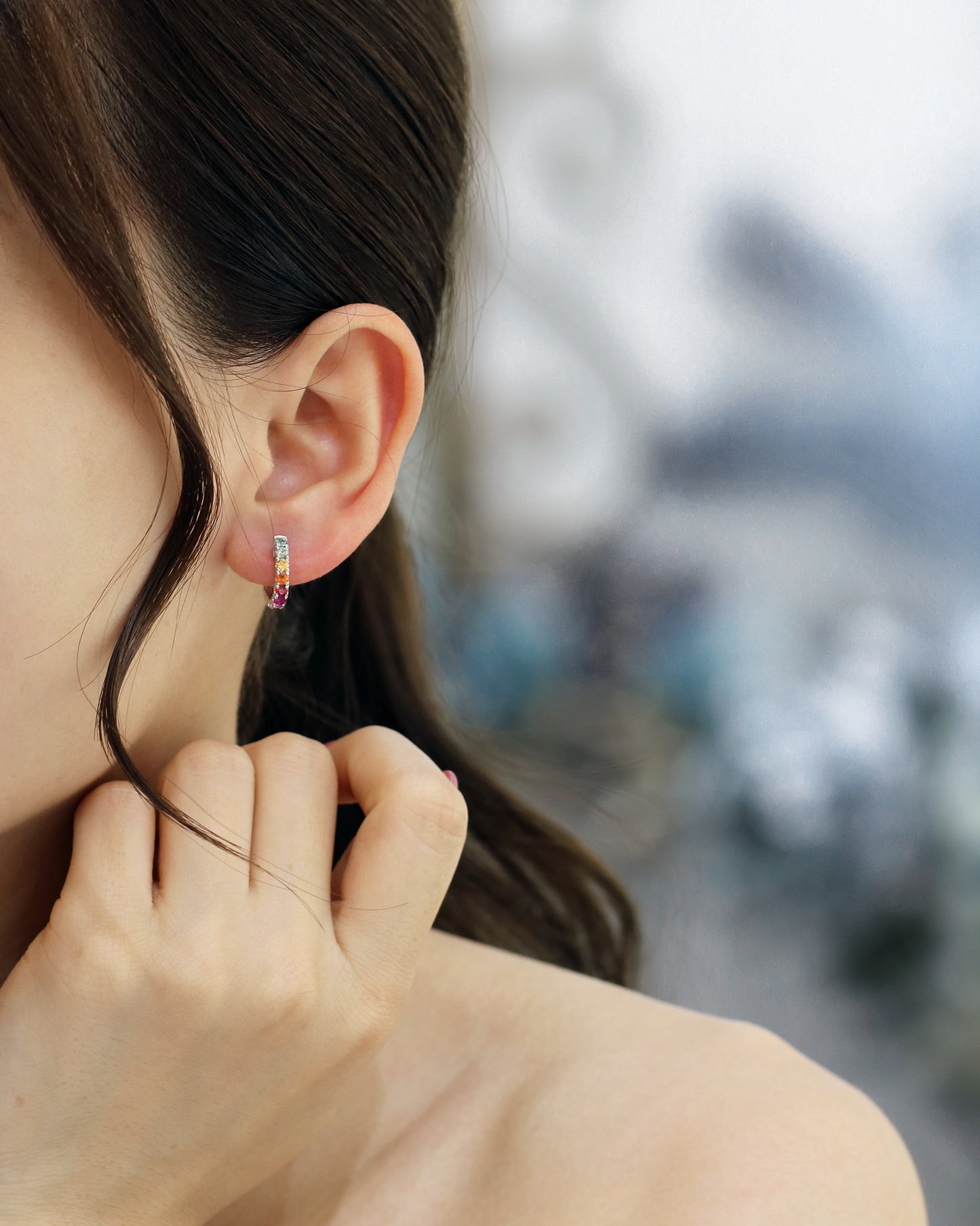 18k White Gold 0.99ct Multi-color Sapphire Earrings 18k白金彩色藍寶石耳環