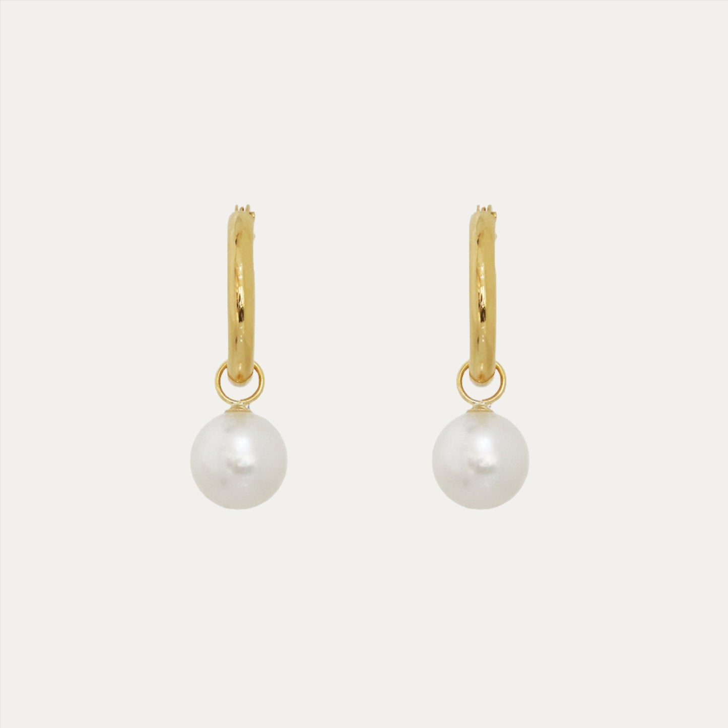 18k Yellow Gold 7-7.5mm Akoya Pearl 2-way Huggie/Hoop Earrings, Pair